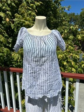 Striped Eyelet Peasant Off Shoulder Top